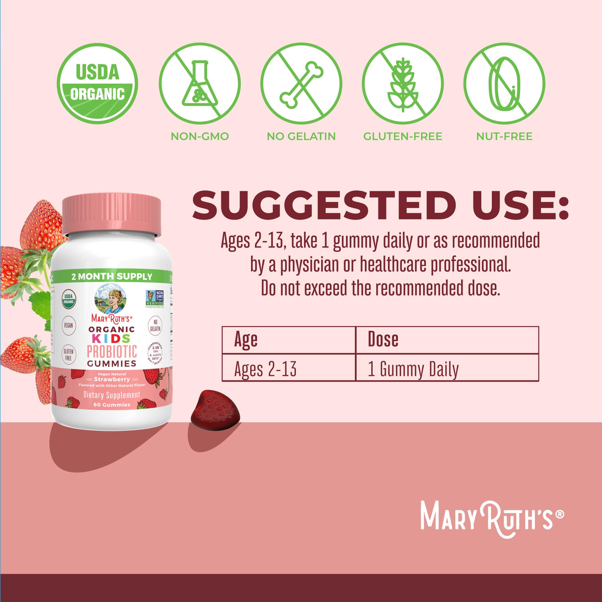 MaryRuth Organics Kids Probiotics for Digestive Health | USDA Probiotic Gummies | 2 Month Supply | Kids Probiotics | Immune Support | Gut Health Supplement | Vegan | Non-GMO | Gluten Free | 60 Count MARYRUTH'S buy australia supplements