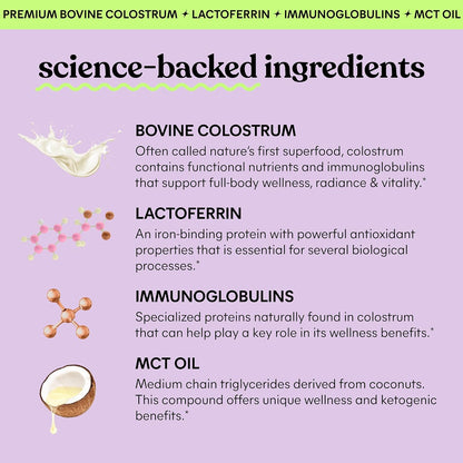 Lemme Colostrum Coffee Creamer for Gut, Skin, Hair & Healthy Aging, Sugar Free Liposomal & Grass Fed 1g Colostrum w/Lactoferrin, MCT Oil, Immunoglobulins, Vanilla Creme Flavored