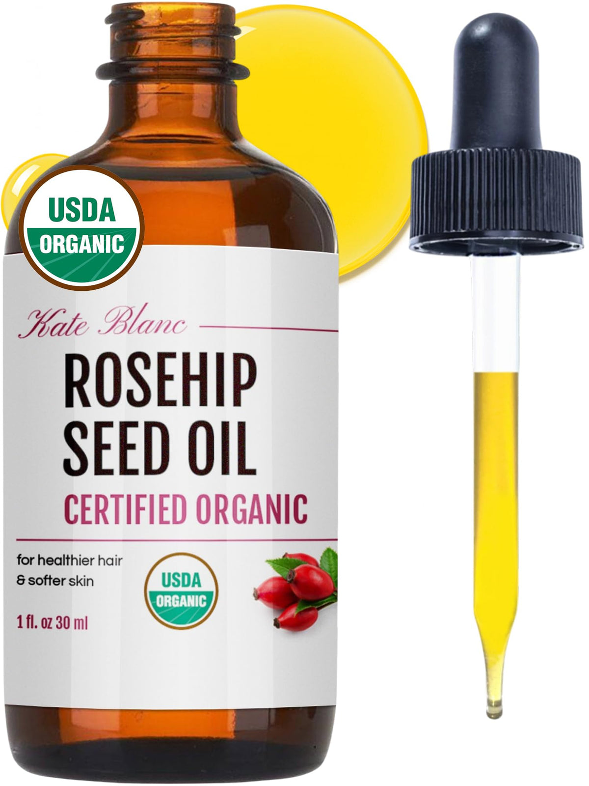 Kate Blanc Cosmetics Rosehip Seed Oil for Face, 100% Pure, Organic (1oz) Kate Blanc Cosmetics