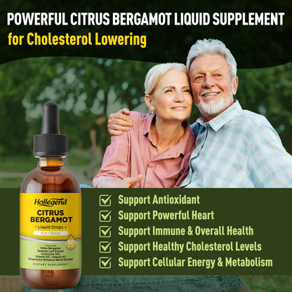 HOLLEGEND Citrus Bergamot Liquid Drops, Organic Citrus Bergamot 1000mg Supplement, Plus Soursop, CoQ10, Vitamin D3, K2, HOLLEGEND