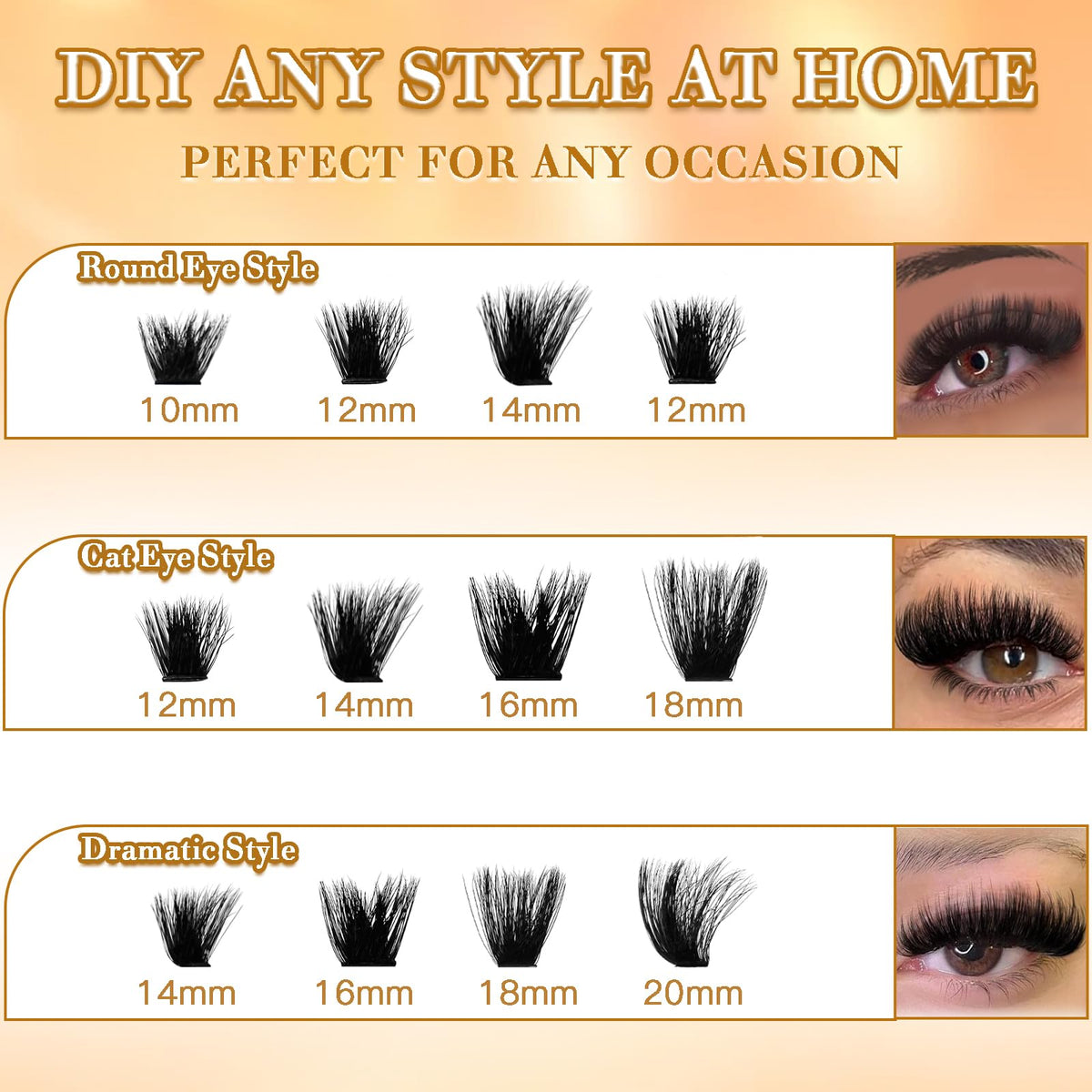 Lash Clusters 10-20mm Thick 200D Cluster Eyelash Extensions 224 Pcs D Curly Volume Eyelash Clusters 3D Mega Long Lash Clusters False Eyelashes DIY at Home, by Anforlin Anforlin