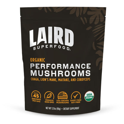 Laird Superfood Organic Performance Mushroom Blend with Chaga, Cordyceps, Lion's Mane and Maitake for Energy Laird Superfood