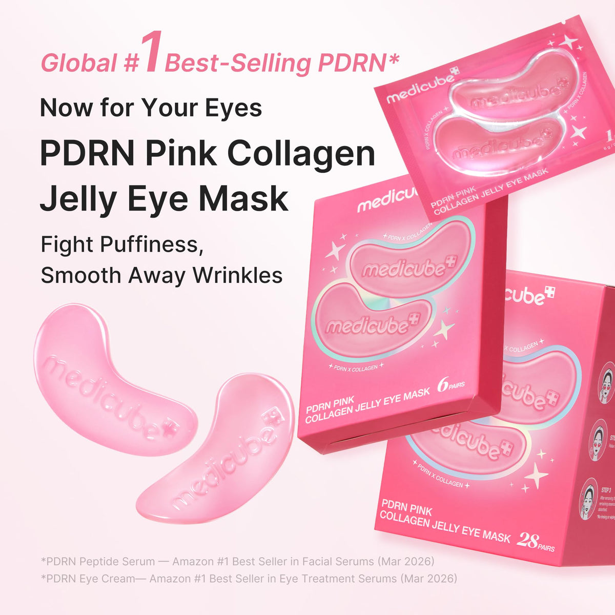 medicube Jelly Eye Mask PDRN Pink Collagen - Hydrogel Eye Patches, 6 Pairs medicube