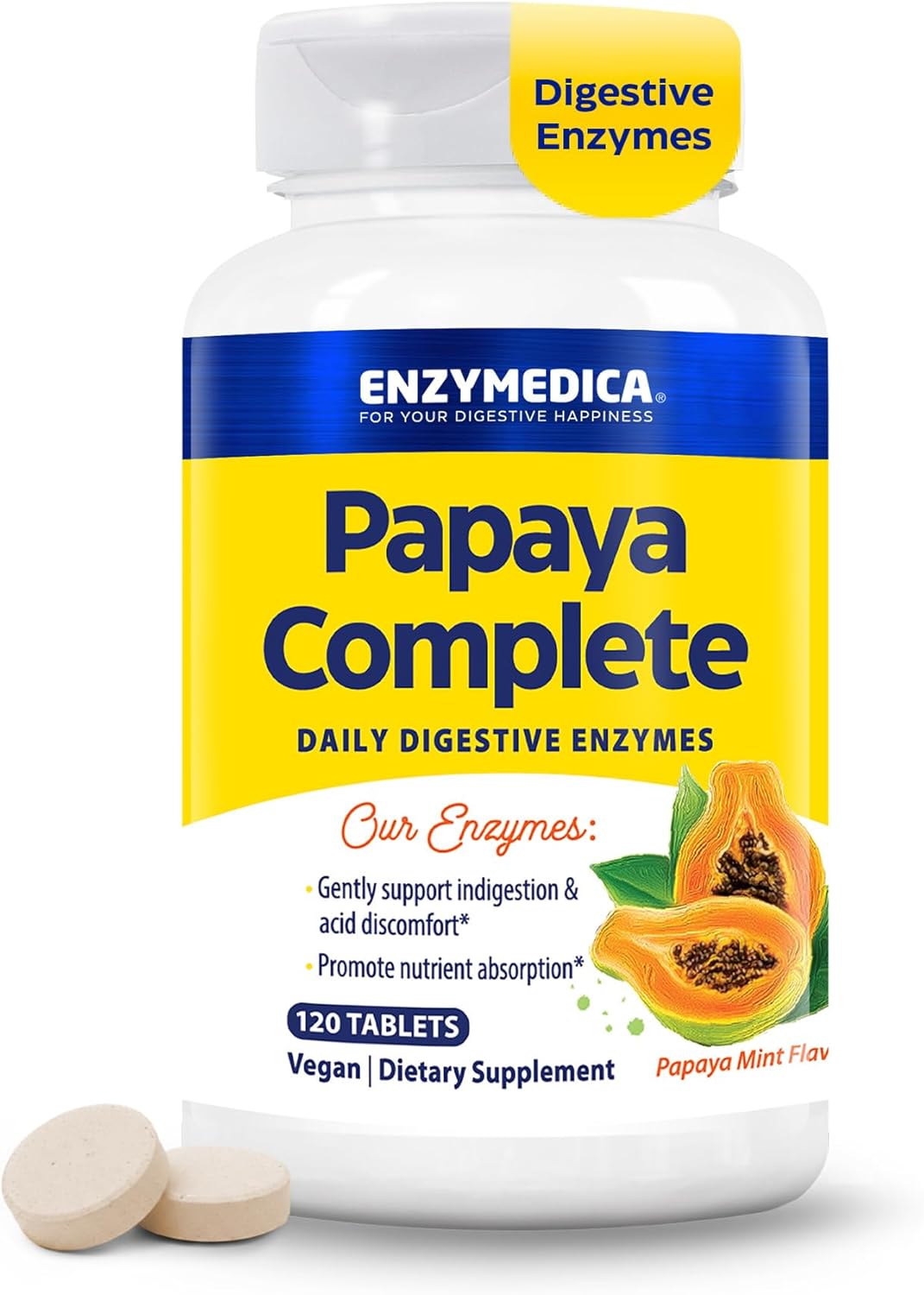 Enzymedica Papaya Complete - Papaya Enzymes Chewable, Digestive Enzyme Supplement for Women and Men, Digestion & Gut Health Support, High Potency Bromelain & Papain, Vegan, Gluten Free - 120 Tablets Gsupps Australia