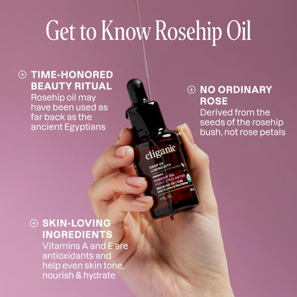 Cliganic Organic Rosehip Seed Oil for Face, 100% Natural Cold Pressed, 1oz Cliganic
