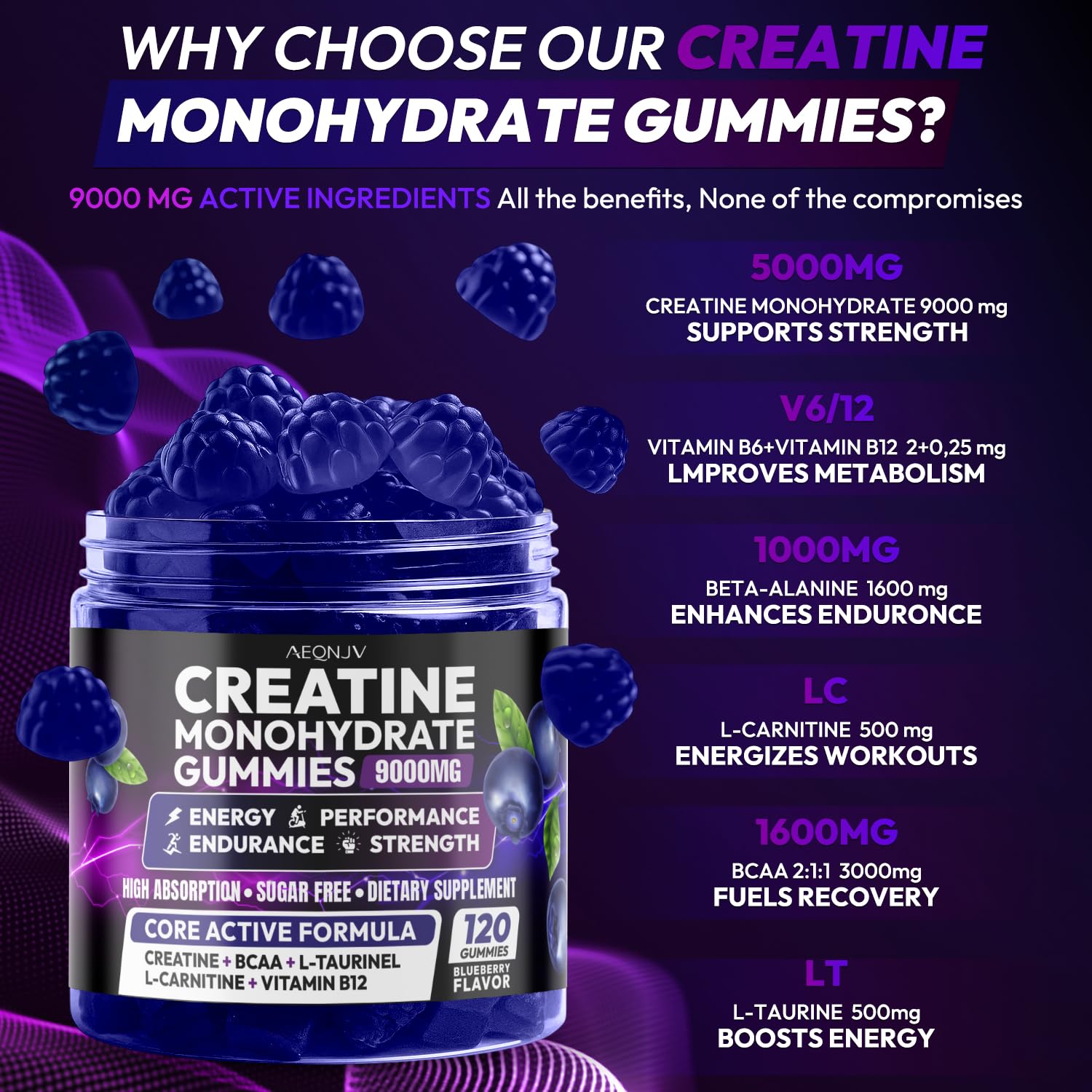 AEQNJV Creatine Gummies Monohydrate Complex for Men & Women, 9000MG Creatine Pre-Workout Supplement Enhance Muscle Strength Recovery Cognitive Health & Memory, 120 Gummies Sugar Free Vegan Non-GMO AEQNJV buy australia supplements