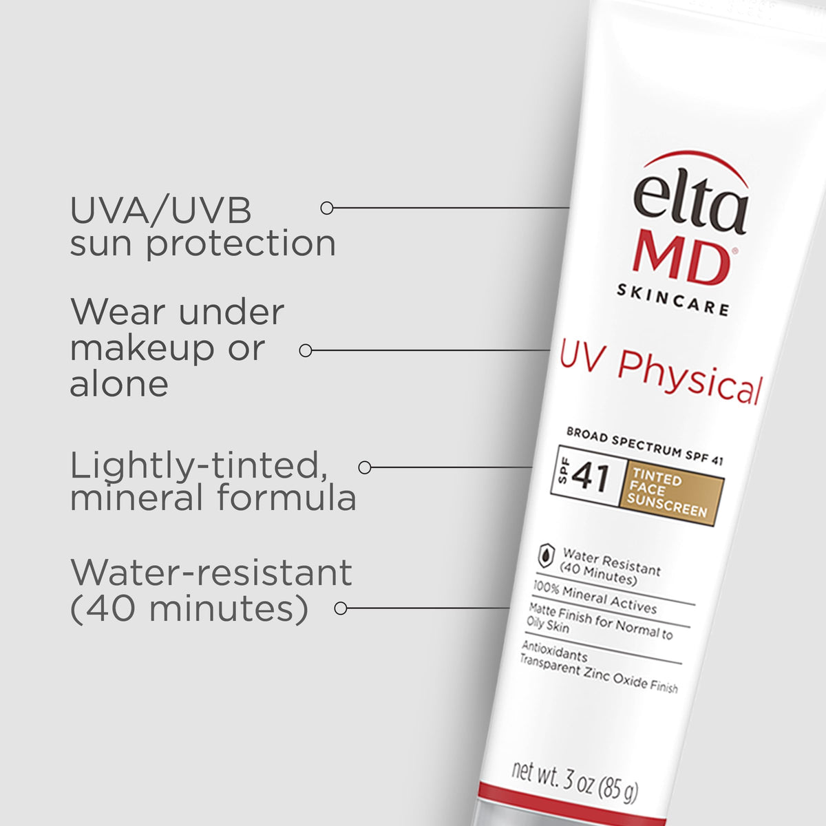 EltaMD UV Physical Tinted 100% Mineral Face Sunscreen, SPF 41, 3 oz EltaMD