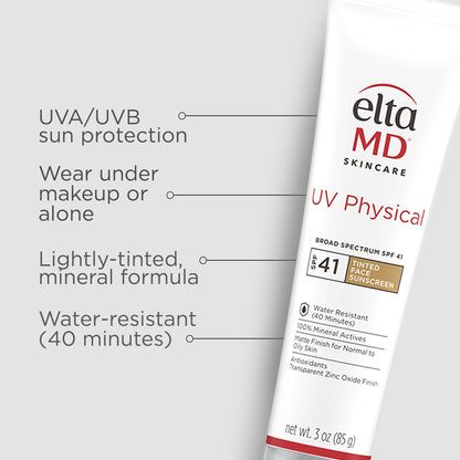 EltaMD UV Physical Tinted 100% Mineral Face Sunscreen, SPF 41, 3 oz EltaMD