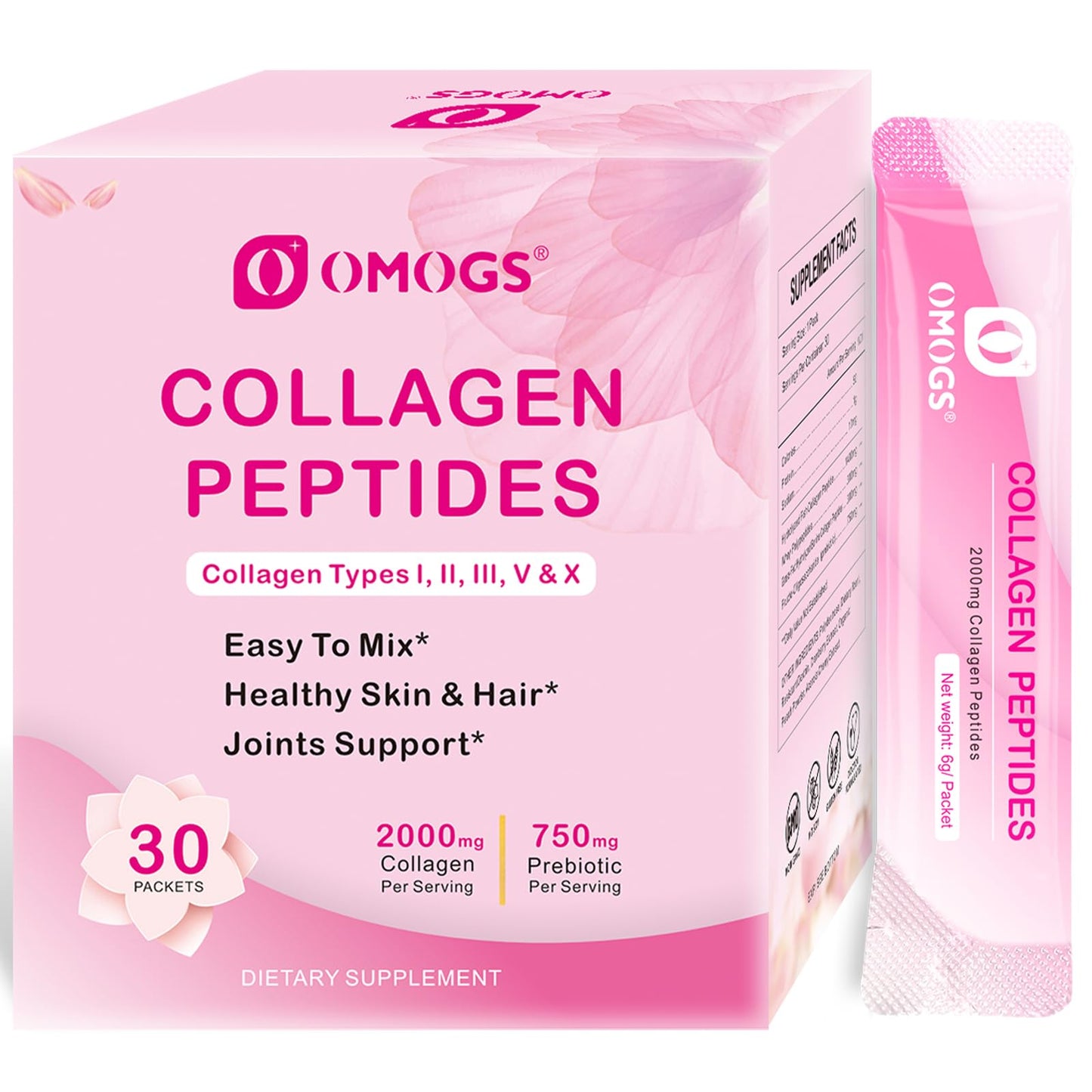 OMOGS Collagen Peptides Powder, with Prebiotics & Cranberry Extract -Hydrolyzed Collagen Peptides Support Hair, Skin, Nail, Bone & Digestive Health OMOGS