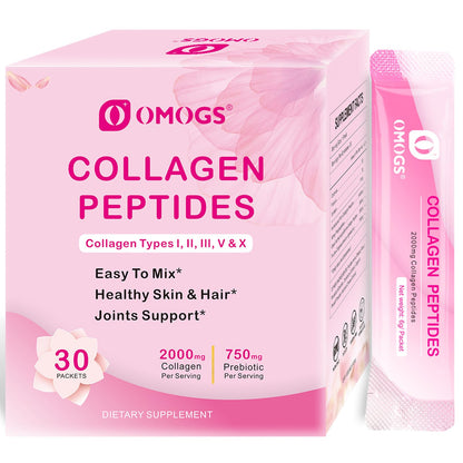 OMOGS Collagen Peptides Powder, with Prebiotics & Cranberry Extract -Hydrolyzed Collagen Peptides Support Hair, Skin, Nail, Bone & Digestive Health OMOGS
