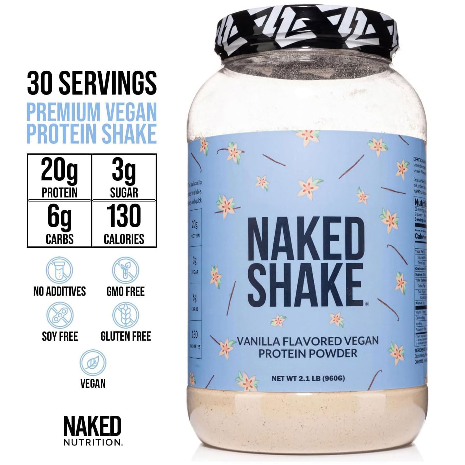 NAKED Shake - Vanilla Protein Powder - Plant Based Protein Shake with Mct Oil, NSF Certified, Gluten-Free, Soy-Free, No Gmos Or Artificial Sweeteners - 30 Servings NAKED buy australia supplements