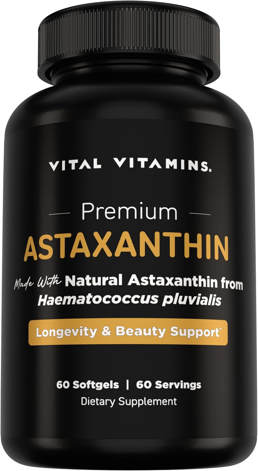 Vital Vitamins Astaxanthin 12mg Softgels for Skin Hydration & Elasticity | Natural Astaxanthin from Microalgae, Antioxidant Protection for Skin, Eyes & Exercise Recovery, Vegan, 60 Softgels Gsupps Australia