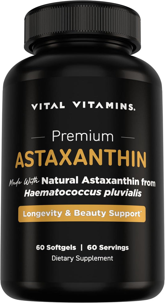 Vital Vitamins Astaxanthin 12mg Softgels for Skin Hydration & Elasticity | Natural Astaxanthin from Microalgae, Antioxidant Protection for Skin, Eyes & Exercise Recovery, Vegan, 60 Softgels Gsupps Australia