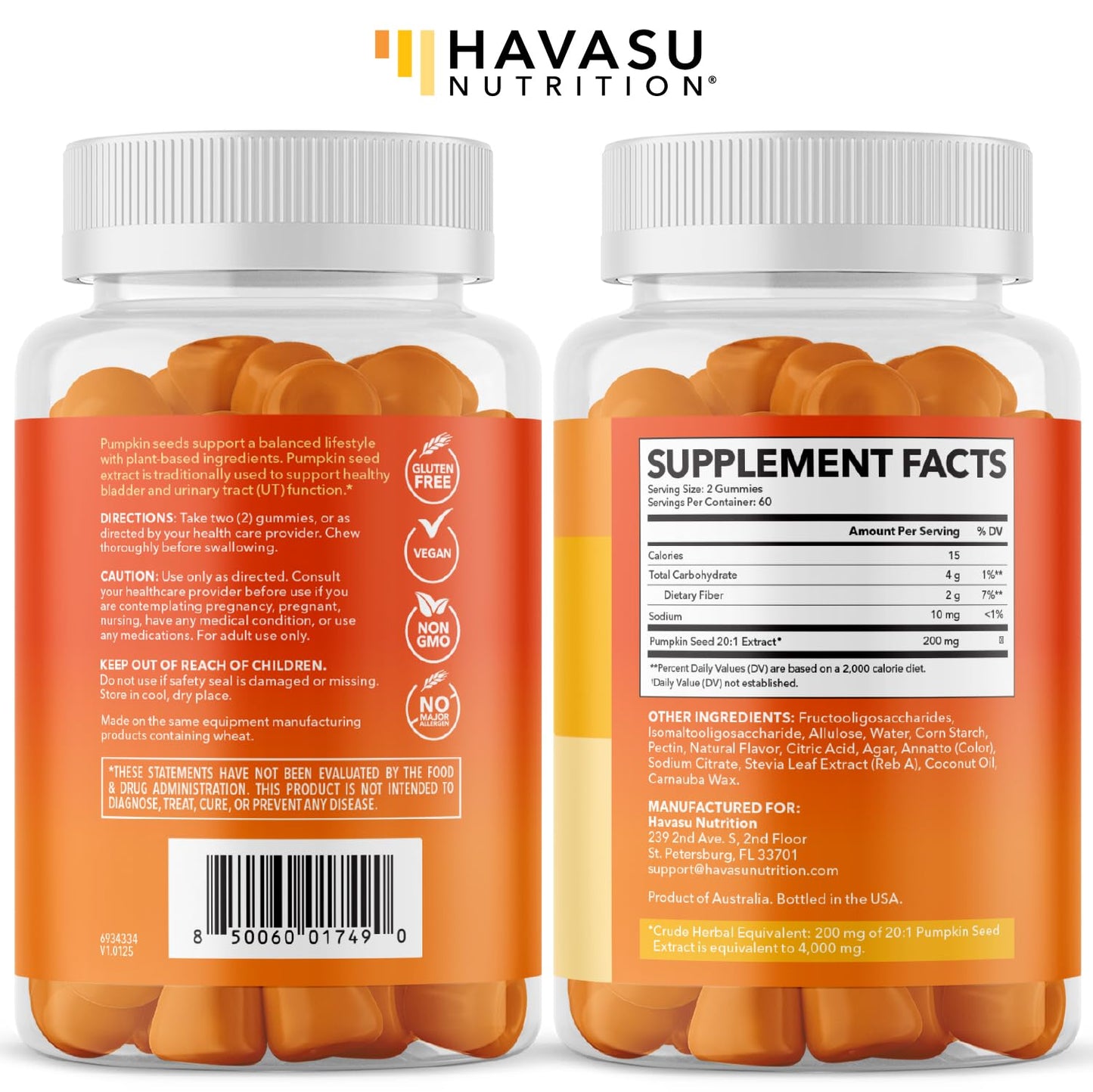 Pumpkin Seed Oil Gummies for Bladder and Urinary Tract Support, 30 Servings | 200mg Pumpkin Seed Extract Per Serving, Vegan, Non-GMO, Gluten-Free, Sugar Free Pumpkin Seed Gummies, Orange Flavor Gsupps Australia