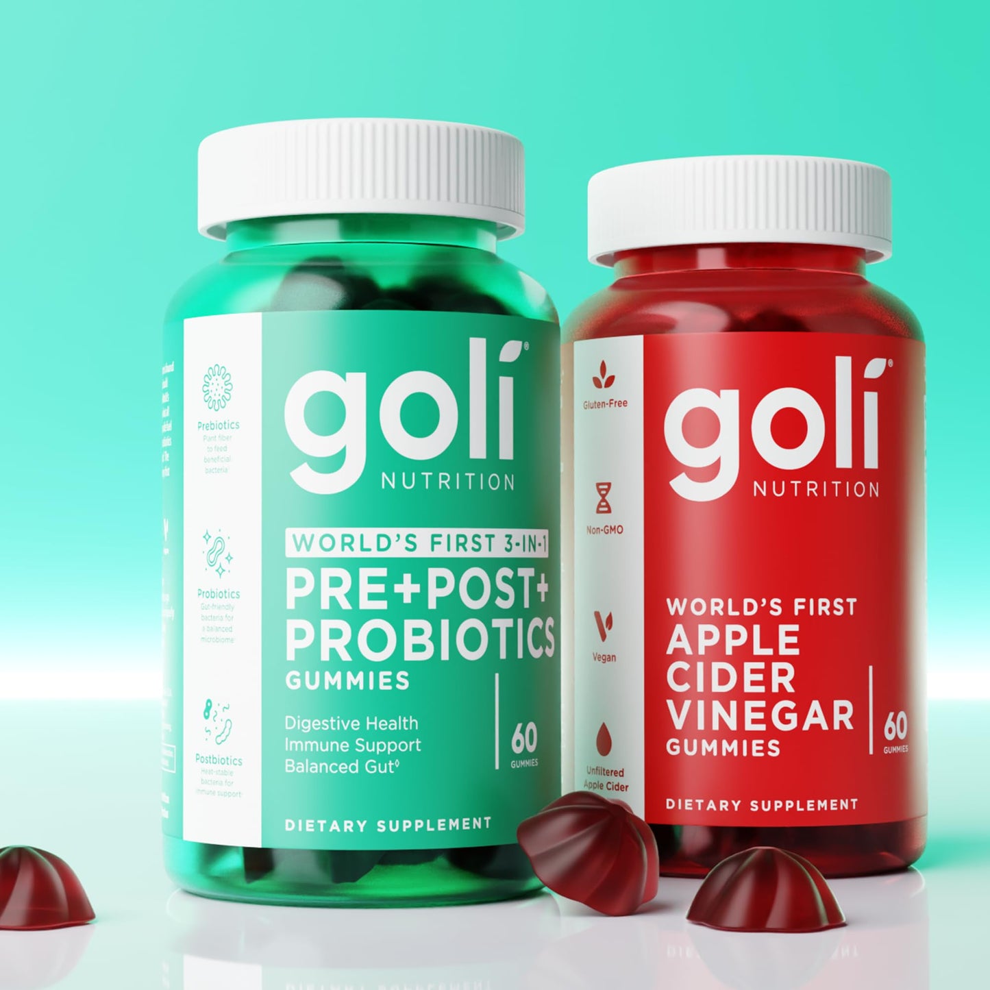 Goli Pre Pro Postbiotic Gummies - Worlds First 3-in-1 Formula with DE111 Probiotics, XOS Prebiotics, MCC1849 Postbiotics - Vegan, Non-GMO, Goli