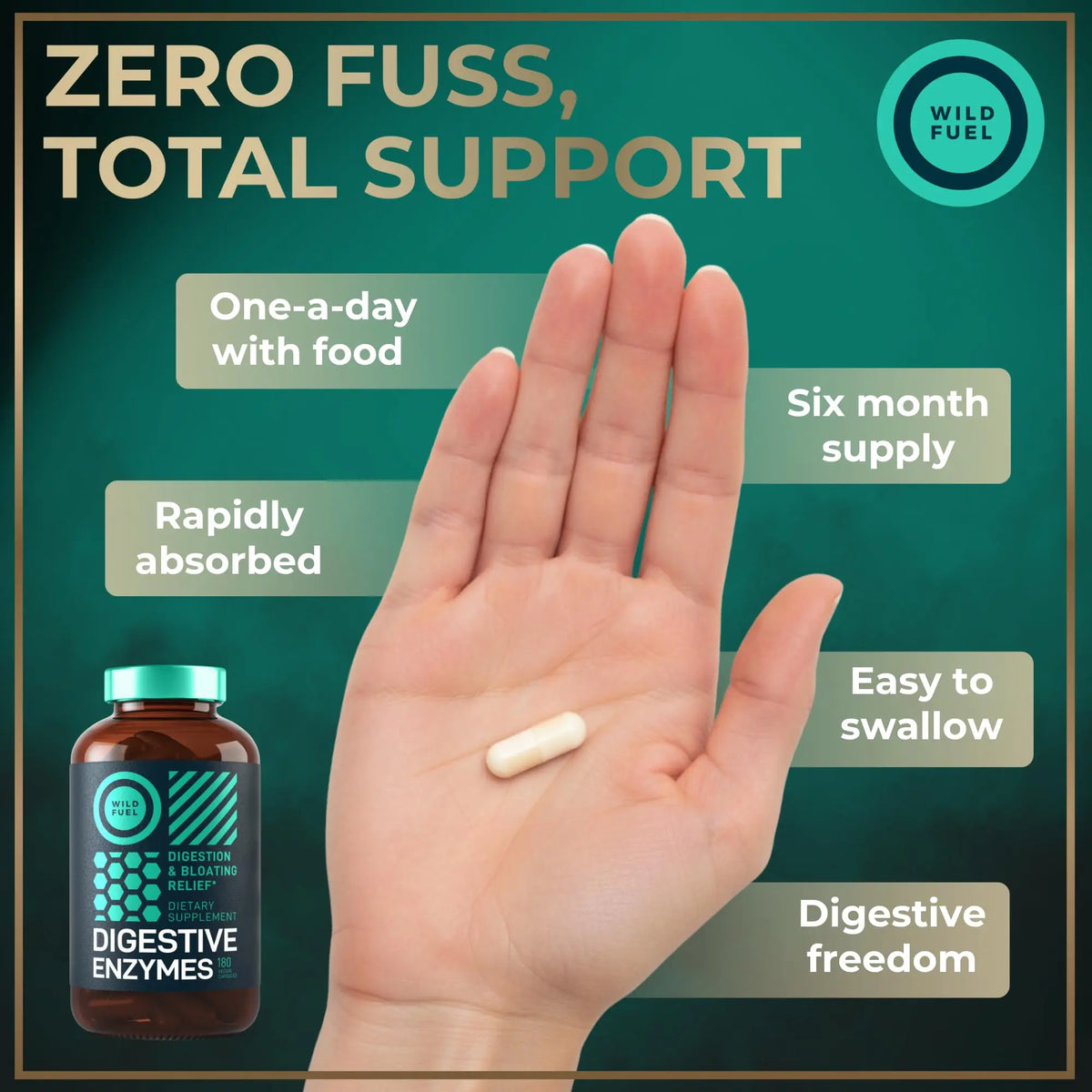 Complete Digestive Enzymes for Women & Men - 800mg Vegan Digestive Enzymes and Probiotics Prebiotics - Bloating Support, Gut Health & Digestion Supplement WILD FUEL