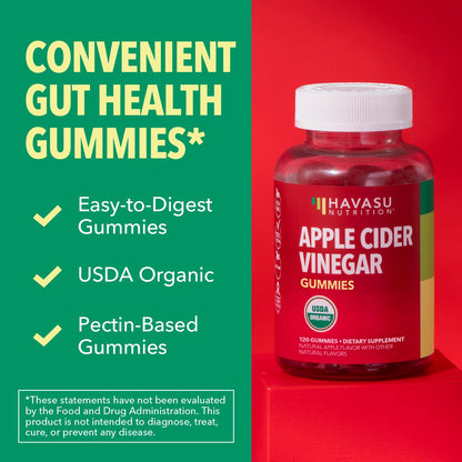 Apple Cider Vinegar Gummies, USDA Organic, Apple Flavor, 1-Month Supply | USDA Organic ACV Gummies for Digestive Health, Metabolism & Gut Support, Vegan, Gluten-Free, No Harsh Taste, 60ct Gsupps Australia