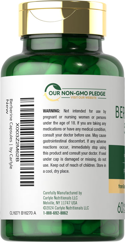 Carlyle Berberine HCL Supplement | 500,000mcg | 60 Capsules | Vegetarian, Non-GMO, Gluten Free Carlyle