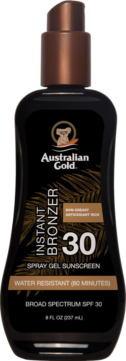 Australian Gold Spray Gel Sunscreen SPF 30 Broad Spectrum | Instant Bronzer Australian Gold