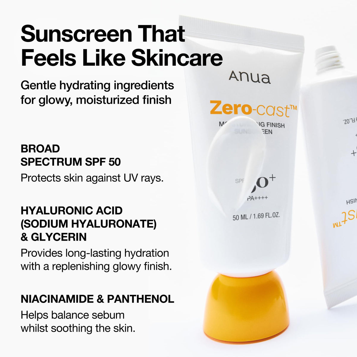 Anua Zero-Cast Moisturizing Sunscreen SPF 50, 1.69 fl oz ANUA