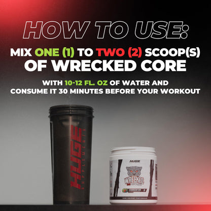 Wrecked Core - All-in-One Pre-Workout Supplement for Men & Women, Increase Energy, Focus & Pumps with L-Citrulline, Beta-Alanine, L-Tyrosine & More (30 Servings) - Blue Raspberry