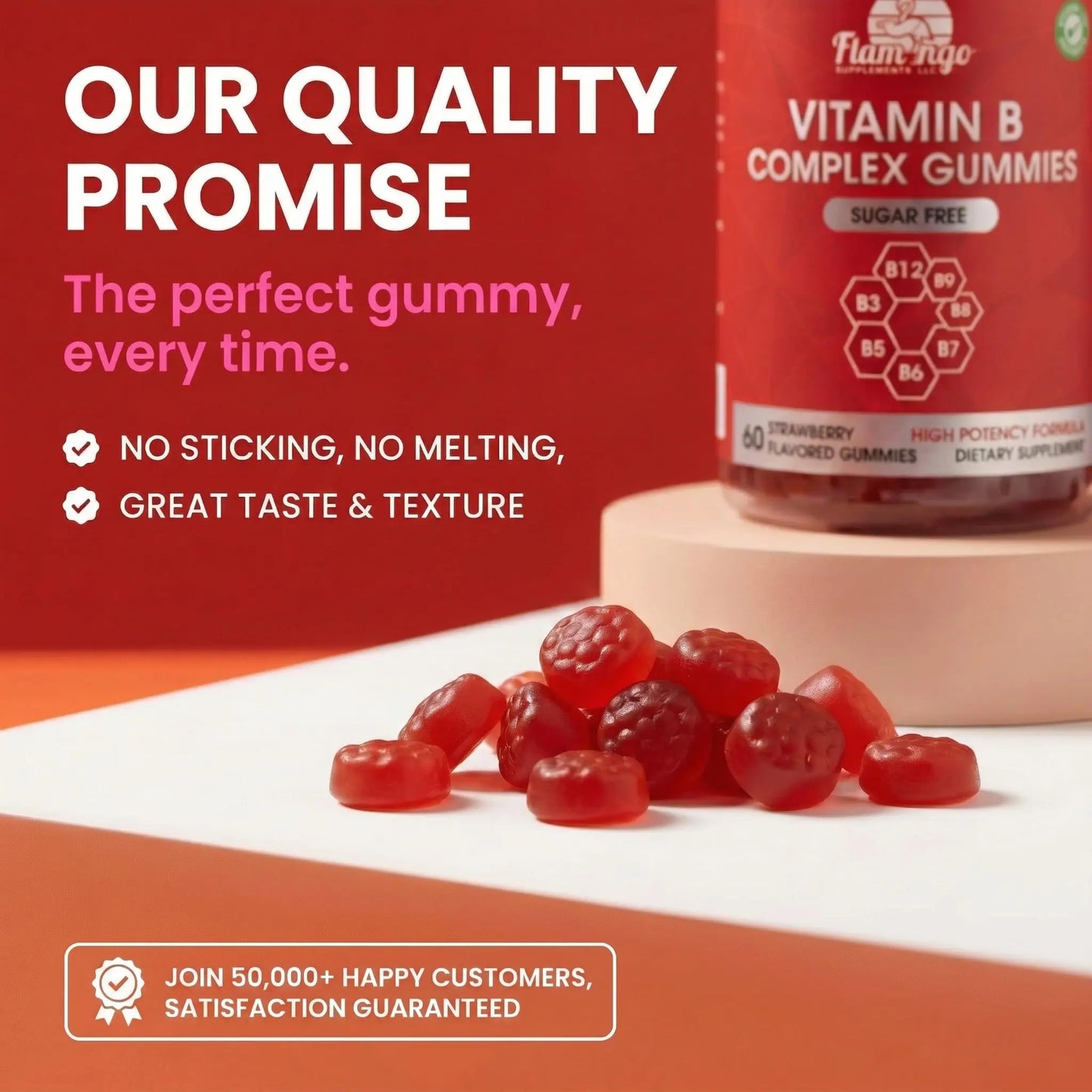 Sugar Free Vitamin B Complex Gummies - Vitamin B12, B7, B6, B3 (Niacin), B5, B8, B9 (Folate)- Third Party Tested- Prenatal, Vegan Diet, Older Adults Flamingo Supplements