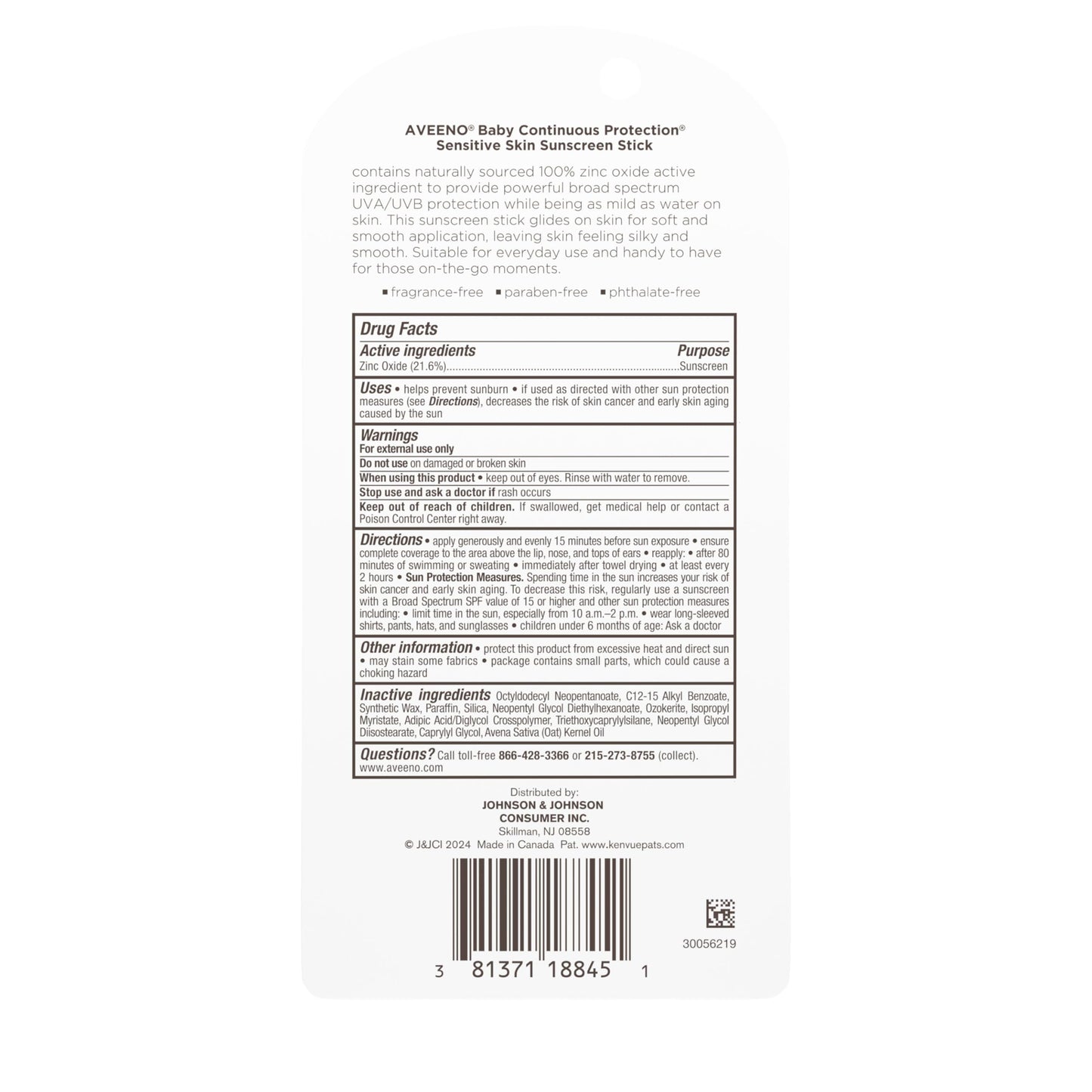 Aveeno Baby Continuous Protection Mineral Sunscreen Stick for Sensitive Skin with Broad Spectrum SPF 50 Protection for Face & Body Aveeno Baby