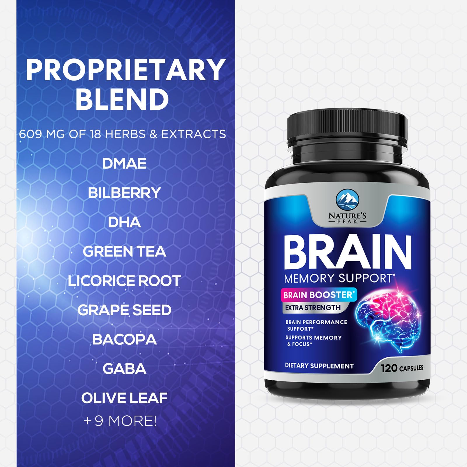 Brain Memory Supplement - 3X Strength Nootropics for Concentration, Clarity & Focus Support - Brain Health Cognitive Vitamins with Bacopa, Phosphatidylserine & DMAE, Brain Booster Pills, 120 Capsules Nature's Peak buy australia supplements