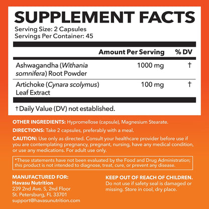 Ashwagandha 1000mg Per Serving with Artichoke Extract, 45 Servings | Ashwagandha Capsules for Stress, Mood and Energy Support, Adaptogenic Herbal Support for Adults, Vegan, Non-GMO, 90 Count Gsupps Australia