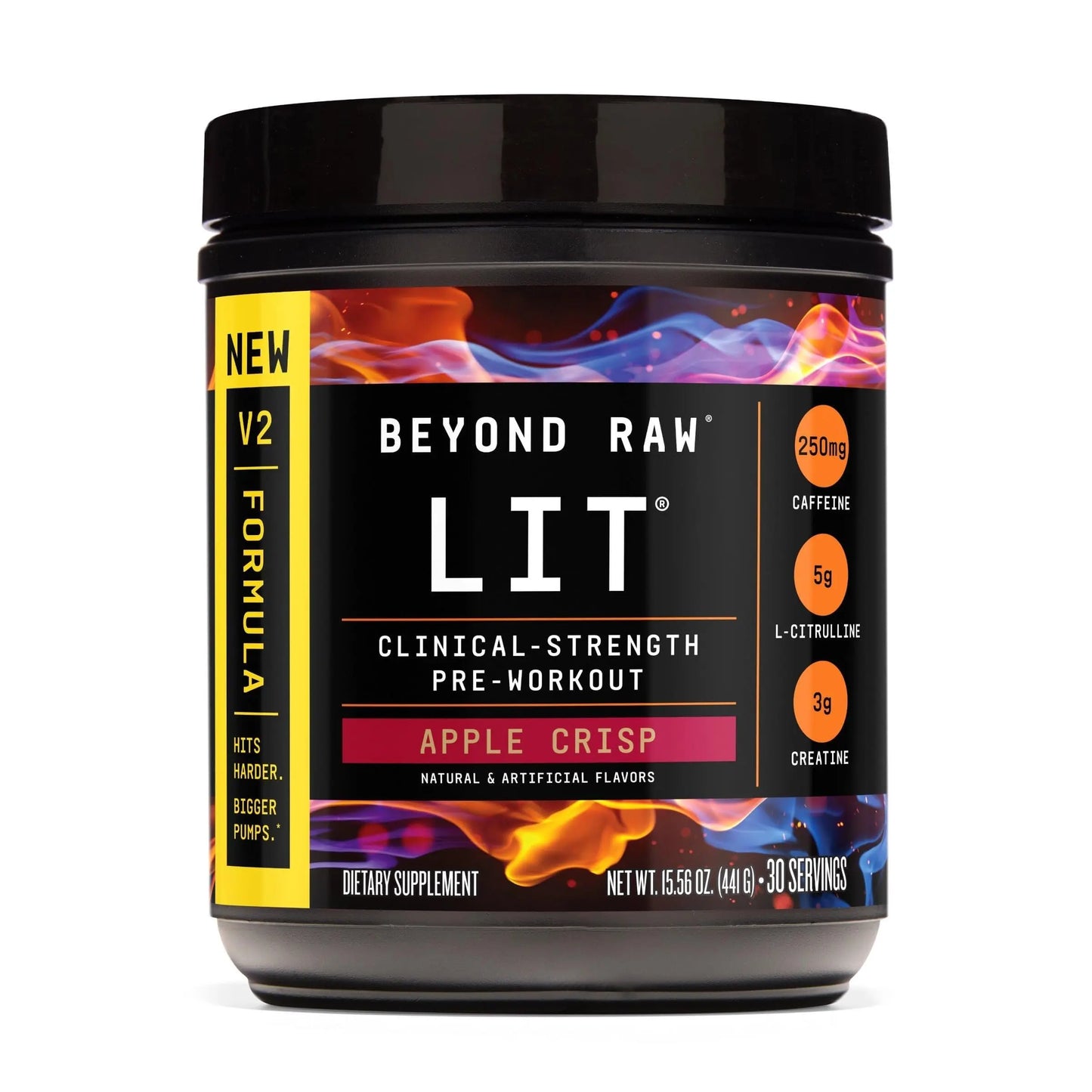 BEYOND RAW LIT V2 Clinical Strength Pre Workout Powder, Hits Harder, Bigger Pumps, Caffeine, L-Citrulline, Creatine, Apple Crisp, 30 Servings BEYOND RAW