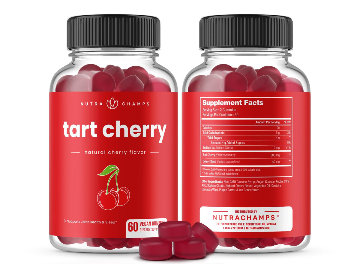 NutraChamps Tart Cherry Gummies - Tart Cherry Extract with Celery Seed - 60 Vegan Gummies (2-Pack) NutraChamps