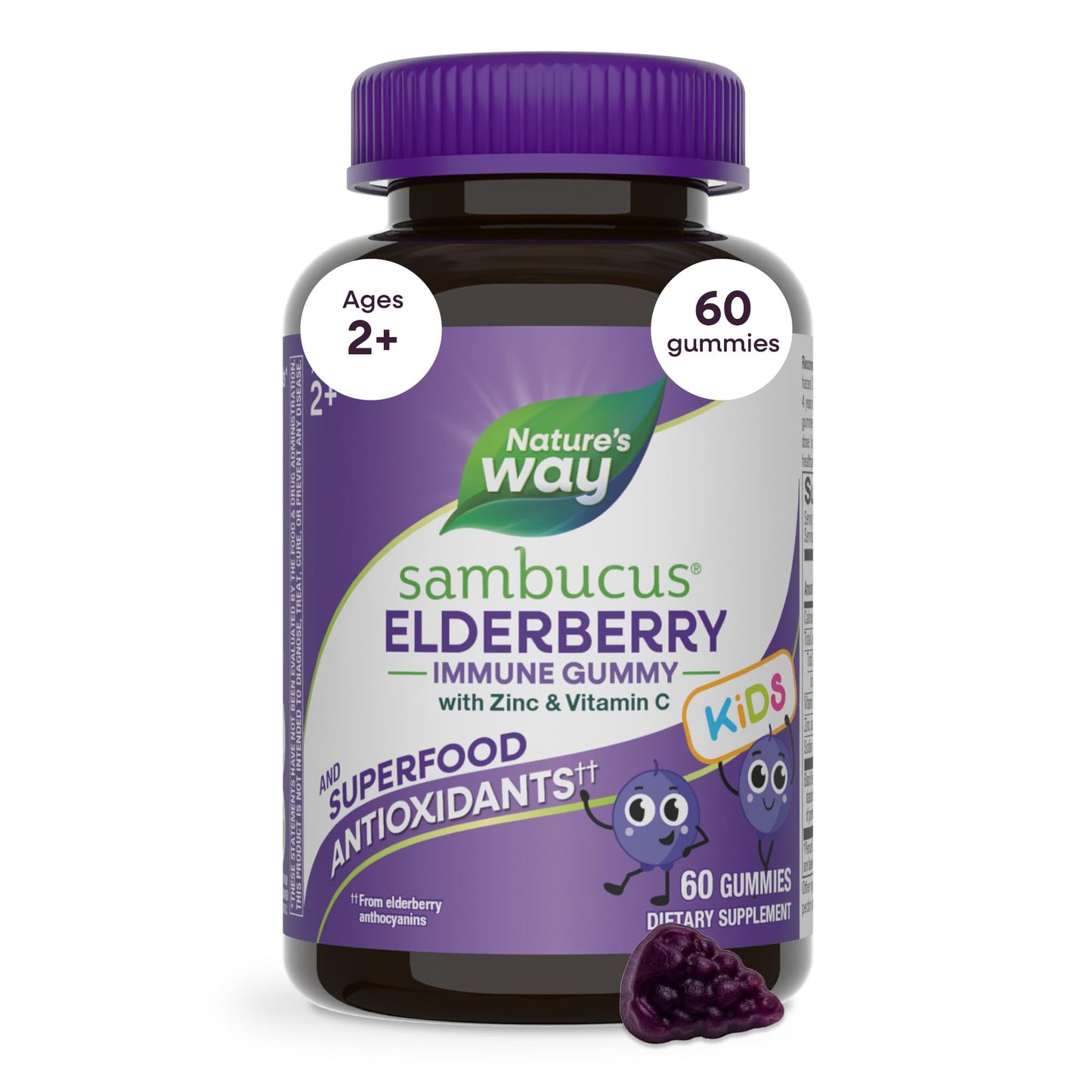 Nature’s Way Sambucus Kids Elderberry Immune Gummies with Black Elderberry Extract, Daily Immune Support Gummy with Vitamin C and Zinc Nature's Way