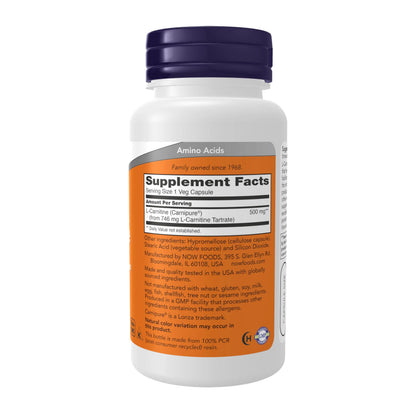 NOW Foods Supplements, L-Carnitine 500mg, Purest Form, Amino Acid, Fitness Support*, 60 Veg Capsules NOW Foods