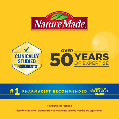Nature Made Triple-Action Biotics, Gut and Immune Health Support, Digestive Probiotics for Women and Men, Prebiotic Fiber Gummies, 48 Gummies, 24 Day Supply Nature Made