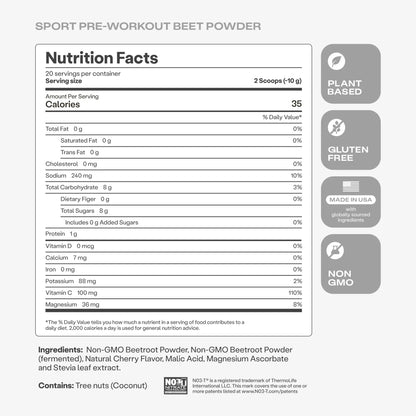 Humann SuperBeets Sport Endurance Pre Workout Powder, Nitric Oxide Supplement, NSF Certified, Stimulant & Caffeine Free, Made with Beet Root, Humann