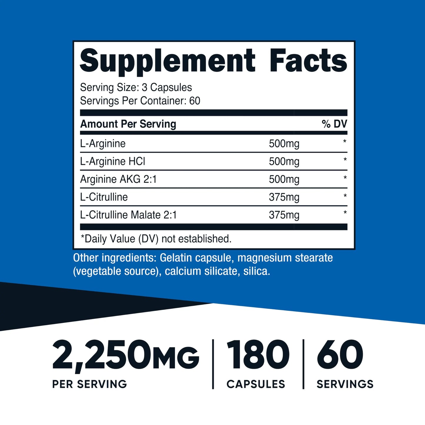 Nutricost Nitric Oxide Booster 2250mg, 180 Capsules - 750mg Per Casule, 60 Servings - Gluten Free and Non-GMO Nutricost