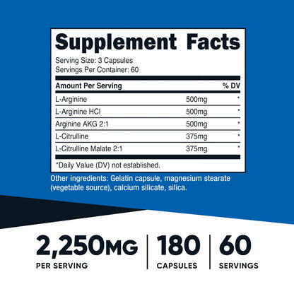 Nutricost Nitric Oxide Booster 2250mg, 180 Capsules - 750mg Per Casule, 60 Servings - Gluten Free and Non-GMO Nutricost