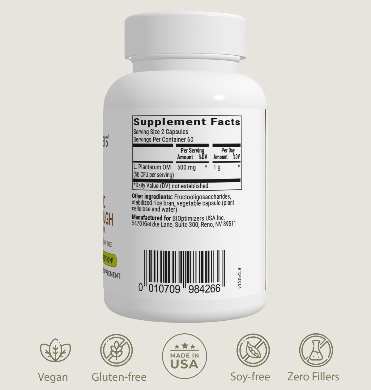 BIOptimizers Probiotic Breakthrough – Lactobacillus Plantarum OM Probiotics & Prebiotics Health Supplement for Gut, Digestive & Immune Support Probiotics BIOptimizers