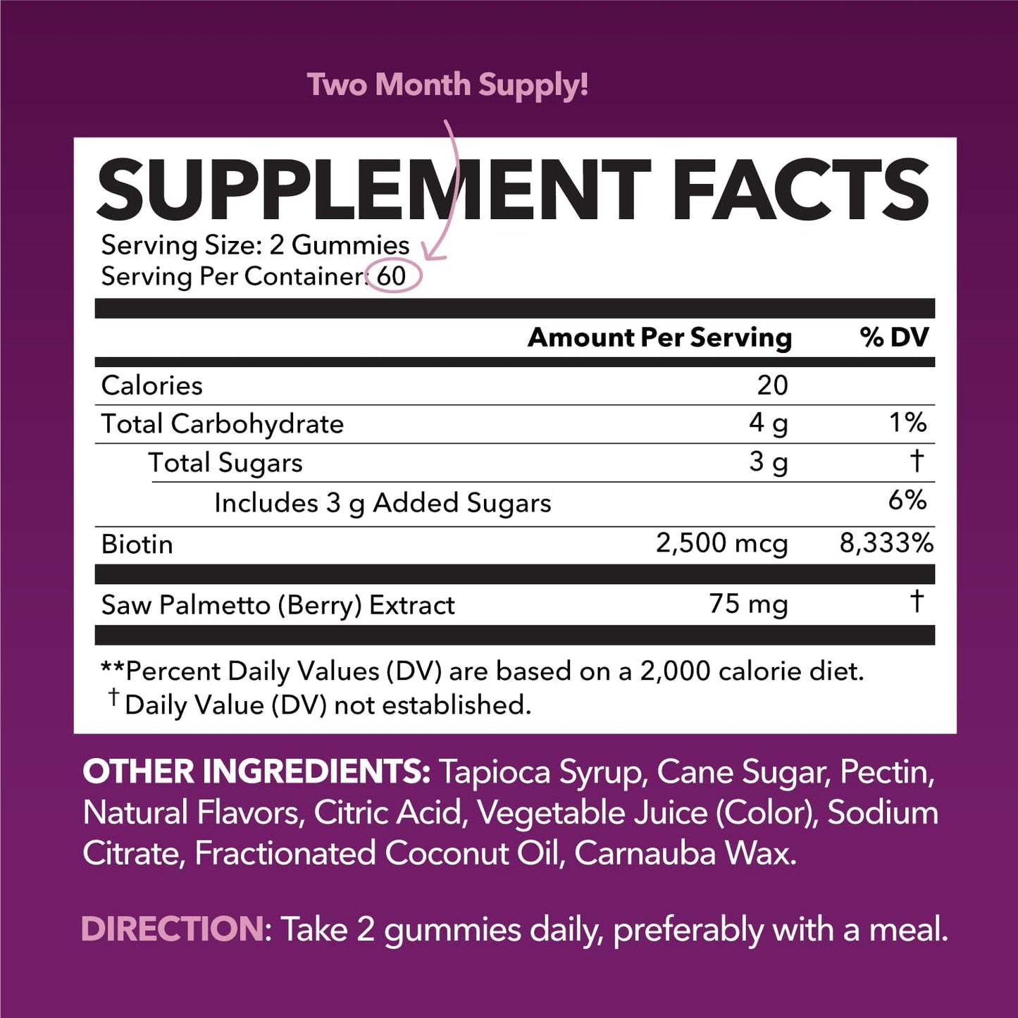 Saw Palmetto Gummies for Women, Raspberry, 60ct, 2500mcg Biotin | DHT Blocker & Hair, Skin, Nail Health Gummies, Supports Stronger-Looking Hair, Raspberry Flavor, 1 Month Supply Gsupps Australia