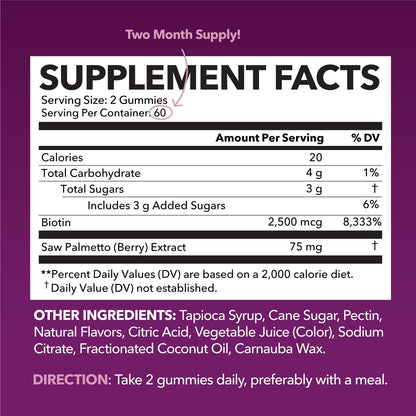 Saw Palmetto Gummies for Women, Raspberry, 60ct, 2500mcg Biotin | DHT Blocker & Hair, Skin, Nail Health Gummies, Supports Stronger-Looking Hair, Raspberry Flavor, 1 Month Supply Gsupps Australia
