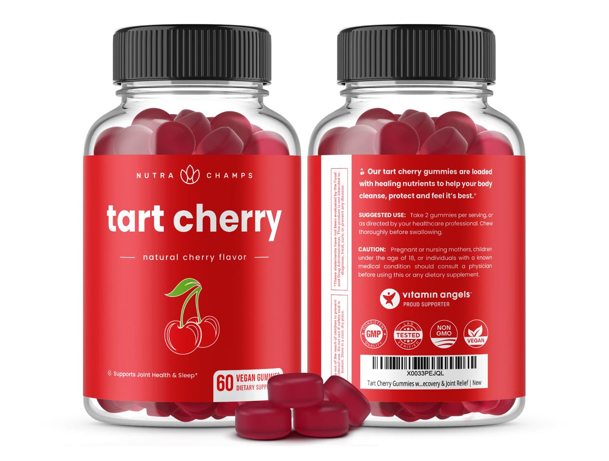 NutraChamps Tart Cherry Gummies - Tart Cherry Extract with Celery Seed - 60 Vegan Gummies (2-Pack) NutraChamps