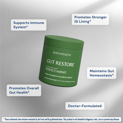 BodyHealth Gut Restore with PerfectAmino, ImmunoLin, and Humic Acid - Gut Health Supplement for Digestive and Immune Support - Unflavored - 30 Servings BodyHealth