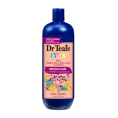 Dr Teal's Kids 3-in-1 Elderberry Bath: Bubble Bath, Body Wash & Shampoo, 20 fl oz Dr Teal's