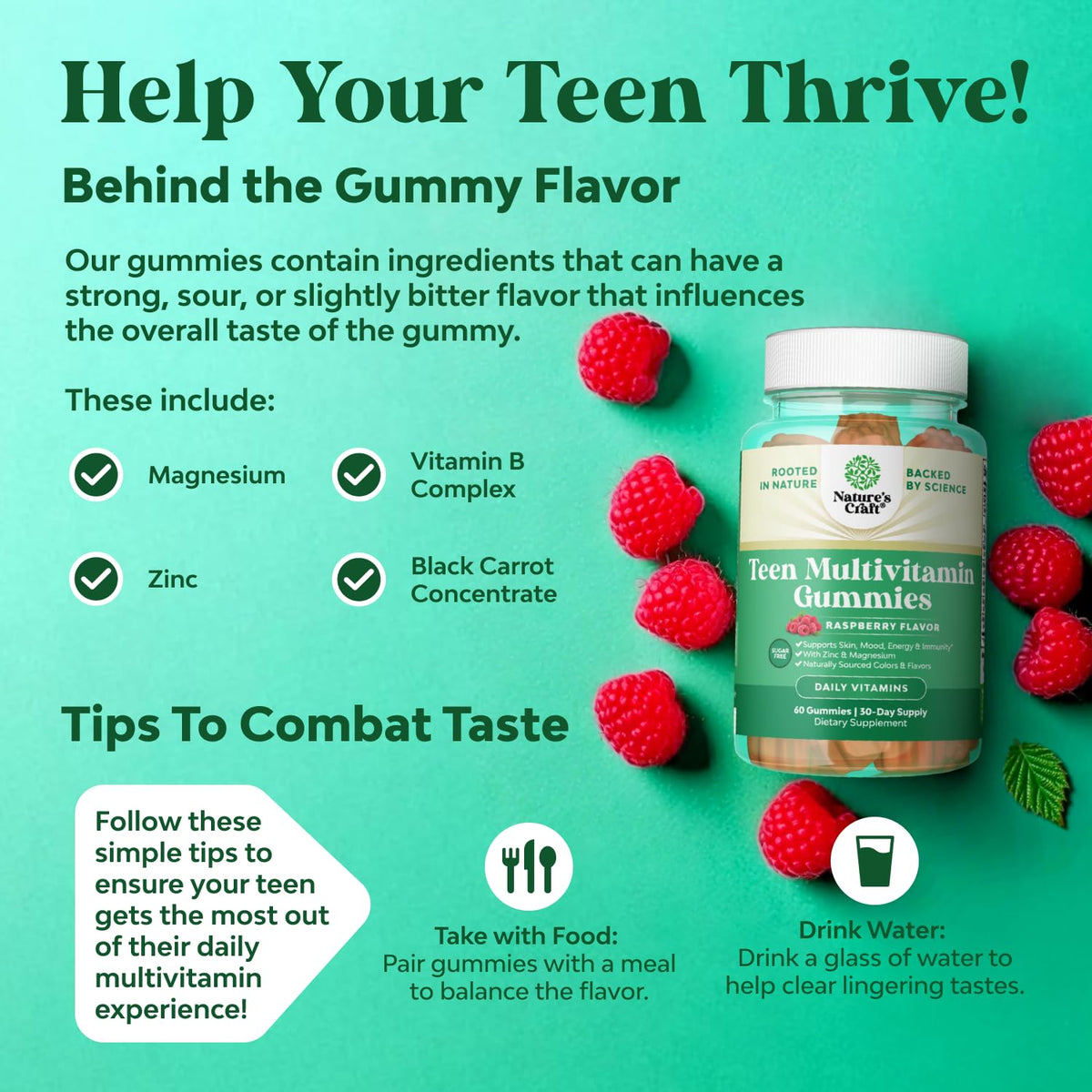 Teen Multivitamin Gummies 12-17 - Teen Boys & Girls Gummy Vitamins for Better Skin, Immune Strength, Mood & Energy Support - Teenage Girl & Boy Supplements Natures Craft