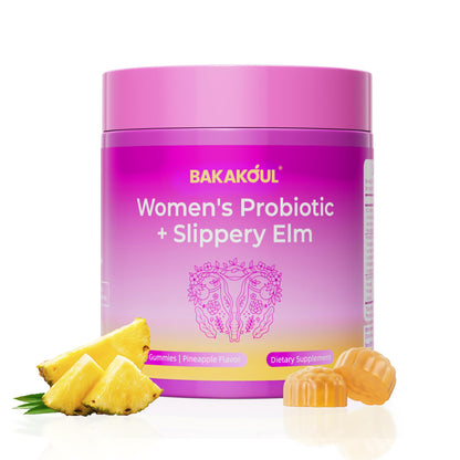BAKAKOUL Feminine Probiotics Gummies for Women, Vaginal Probiotics with Slippery Elm,Prebiotics & Probiotics Supports pH Balance,Immune Health, Vegan BAKAKOUL