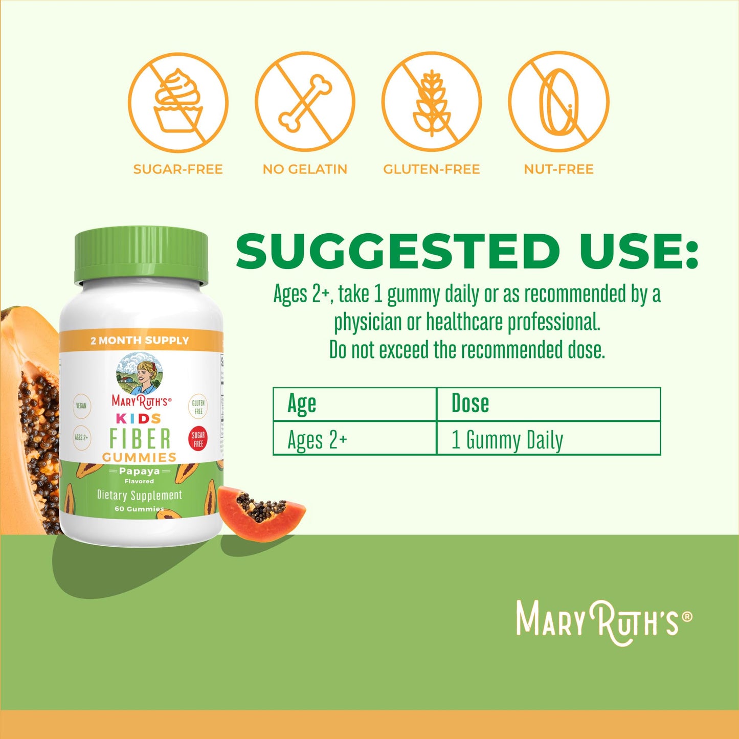 MARYRUTH'S Fiber Gummies for Kids | 2 Month Supply | Sugar Free | Soluble Fiber Supplement | Gut Health & Digestion Support MARYRUTH'S