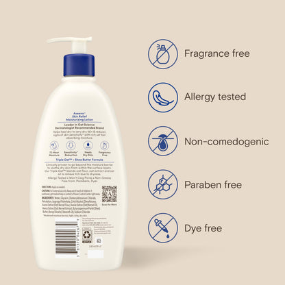 Aveeno Skin Relief Moisturizing Body Lotion Heals Very Dry, Sensitive Skin, Fast Absorbing Lotion with Soothing Triple Oat & Shea Butter Formula, Fragrance Free Lotion, Non-Comedogenic, 18 Fl Oz Aveeno