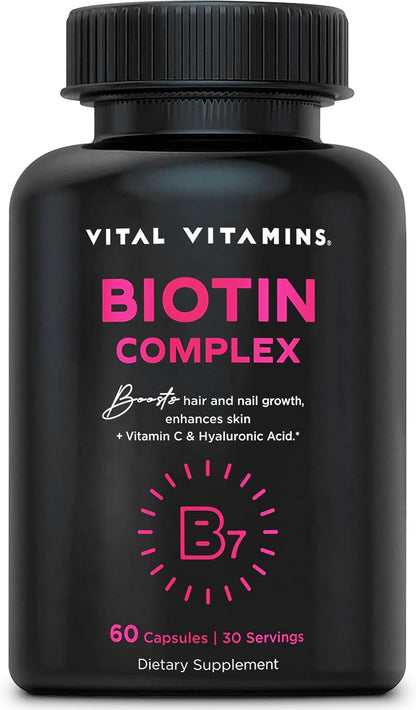 Vital Vitamins Biotin Complex with Collagen & Hyaluronic Acid | 5,000mcg Biotin, MSM & Vitamin C for Hair, Skin & Nails, Non-GMO, For Women & Men, 60 Capsules check Gsupps Australia
