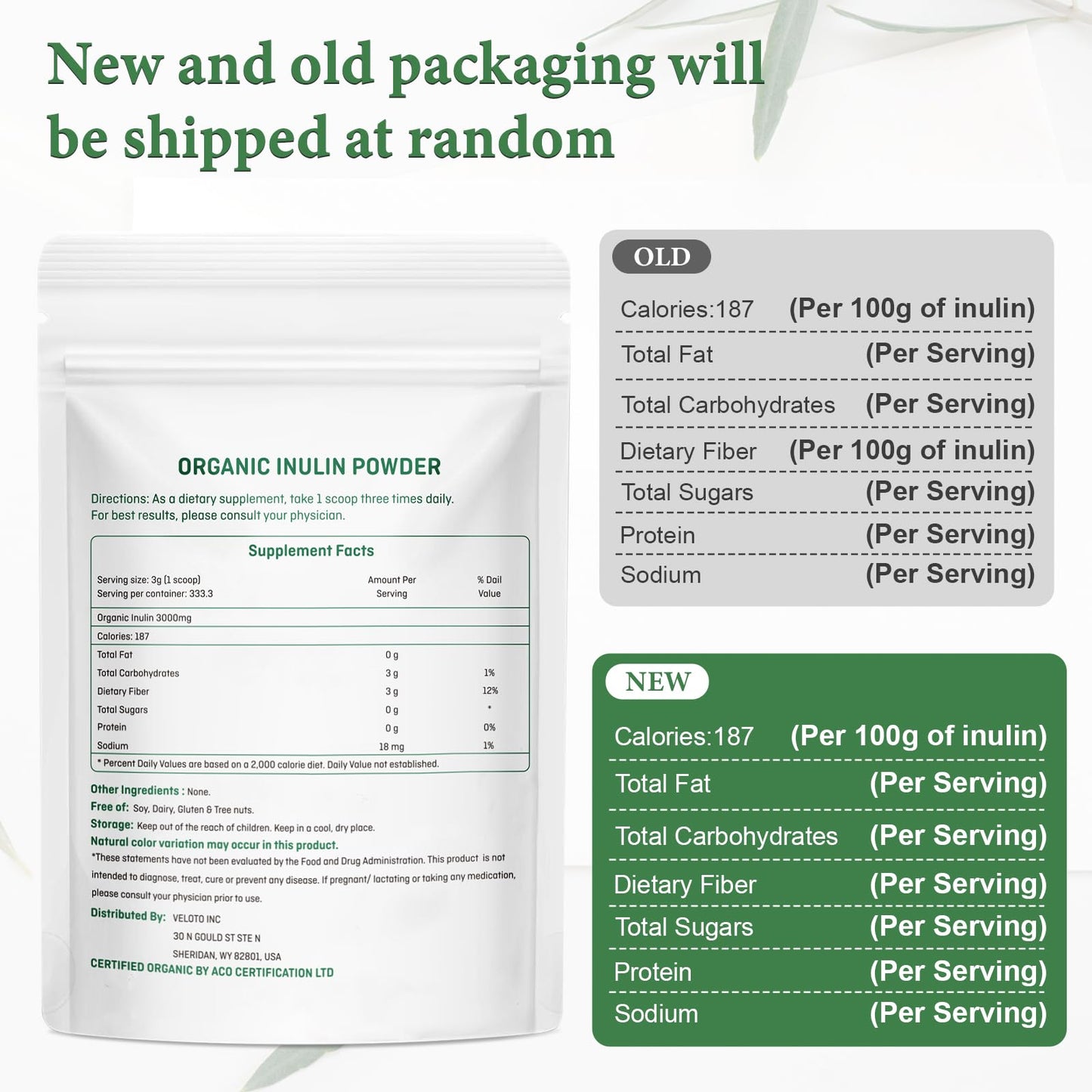 VELOTO Organic Inulin Powder – Prebiotic Fiber Supplement for Smoothies & Drinks, 2.2 lb, Flavorless, Water Soluble, Vegan & Non-GMO VELOTO
