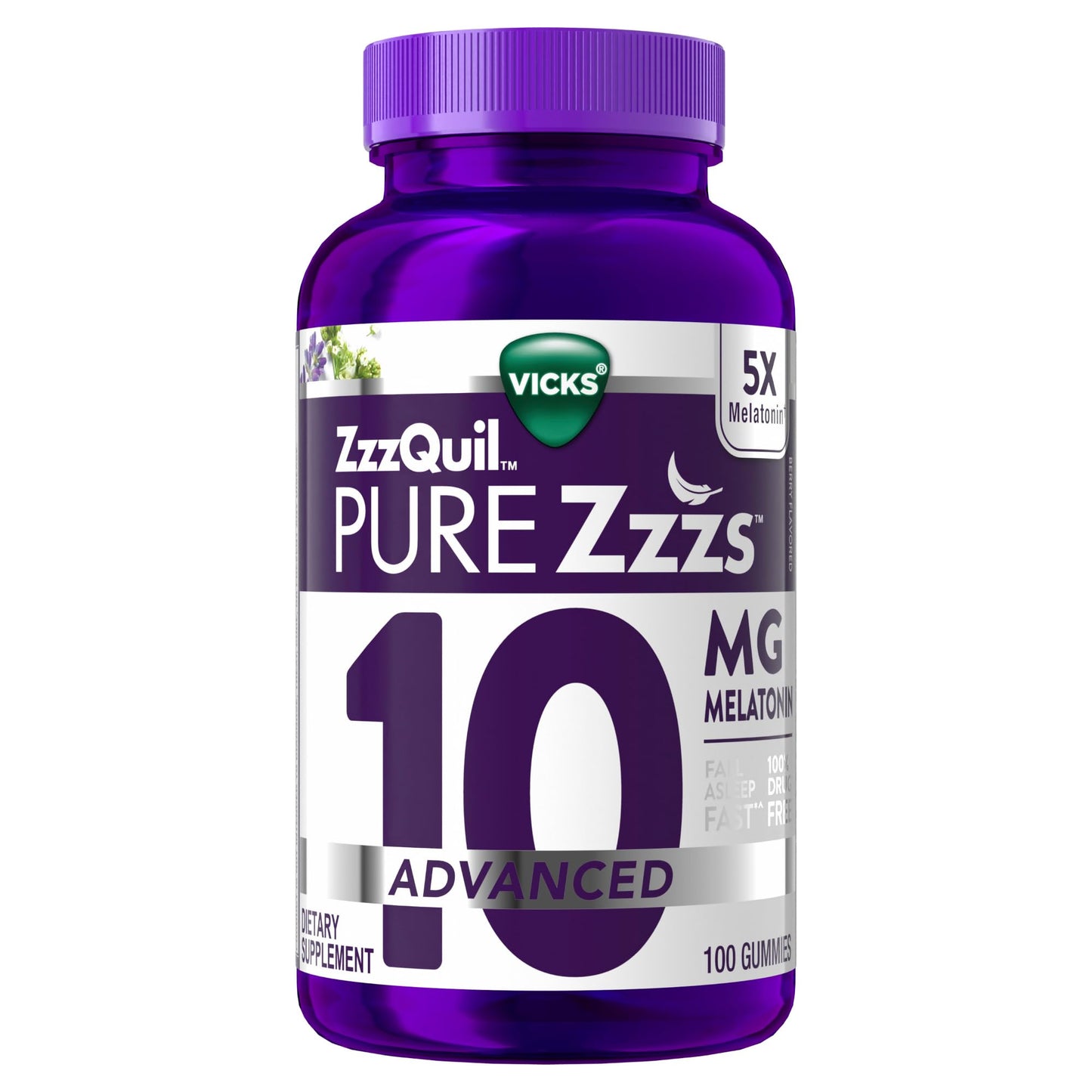 ZzzQuil Pure Zzzs Advanced Melatonin Gummies, Melatonin 10mg, Sleep Aid, with Chamomile & Lavender, Melatonin Sleep Gummies, Sleep Aids for Adults ZzzQuil